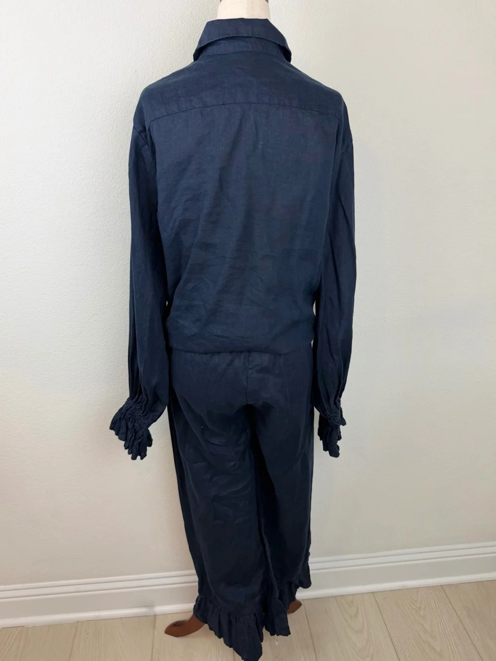 SLEEPER Navy Blue Rumba Linen Lounge Suit Set Size Small